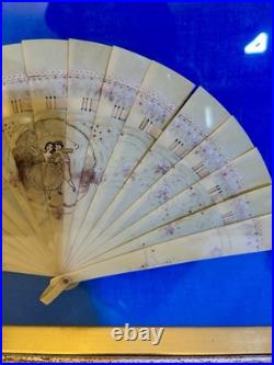 Antique 19thC Hand Painted French Fan Gold Gilded Shadow Box Victorian Wall Art