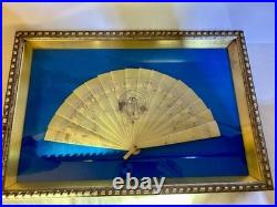 Antique 19thC Hand Painted French Fan Gold Gilded Shadow Box Victorian Wall Art