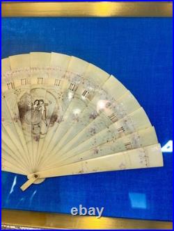 Antique 19thC Hand Painted French Fan Gold Gilded Shadow Box Victorian Wall Art