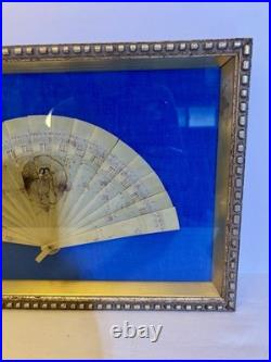 Antique 19thC Hand Painted French Fan Gold Gilded Shadow Box Victorian Wall Art