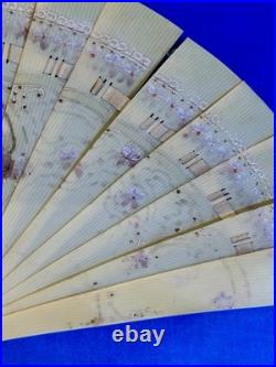 Antique 19thC Hand Painted French Fan Gold Gilded Shadow Box Victorian Wall Art