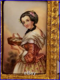 Antique 19th C. Framed Victorian Portrait KPM Hand Painted Porcelain Plaque