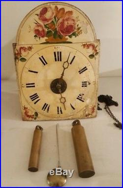 Antique 19th C. German Victorian Wag On Wall Clock with Hand Painted Dial c. 1830