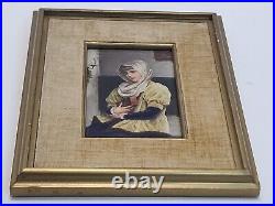Antique 19th C. Victorian KPM Hand Painted Framed Porcelain Plaque of Young Girl