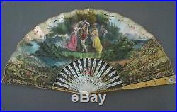 Antique 19th C Victorian Mother of Pearl & Gilded Brass with Jewels Hand Fan