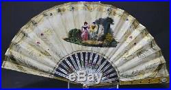 Antique 19th C Victorian Mother of Pearl & Gilded Brass with Jewels Hand Fan