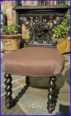 Antique 19th Century Black Forest Hand Carved Wood Smokers Chair Hall Chair
