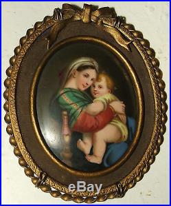 Antique 19th Century Victorian Madonna Child KPM Hand Painted Framed Porcelain