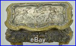 Antique 19th Century Victorian hand engraved silver plated bronze jewellery box