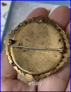 Antique 19th brooch Hand Painted Women In Gold Victorian Vary Rare