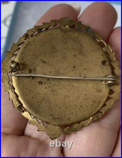 Antique 19th brooch Hand Painted Women In Gold Victorian Vary Rare