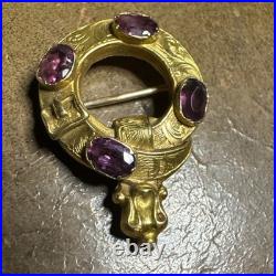 Antique 20K Gold Scottish Mourning Brooch Hand-Chased, Garnets 3.13g C. 1860 Antique 20K Gold Scottish Mourning Brooch Hand-Chased, Garnets 3.13g C. 1860