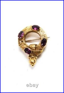 Antique 20K Gold Scottish Mourning Brooch Hand-Chased, Garnets 3.13g C. 1860 Antique 20K Gold Scottish Mourning Brooch Hand-Chased, Garnets 3.13g C. 1860