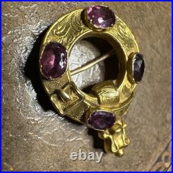 Antique 20K Gold Scottish Mourning Brooch Hand-Chased, Garnets 3.13g C. 1860 Antique 20K Gold Scottish Mourning Brooch Hand-Chased, Garnets 3.13g C. 1860
