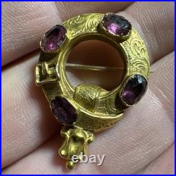Antique 20K Gold Scottish Mourning Brooch Hand-Chased, Garnets 3.13g C. 1860 Antique 20K Gold Scottish Mourning Brooch Hand-Chased, Garnets 3.13g C. 1860