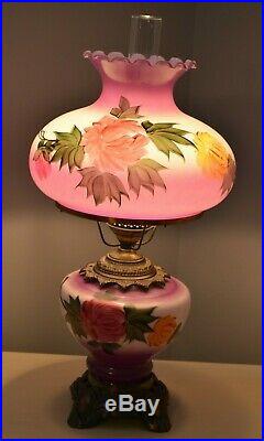 Antique 3 Way Hand Painted Purple Floral Gone With the Wind Table Lamp
