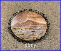 Antique 800 Silver Hand Carved Shell Cameo Brooch
