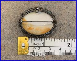 Antique 800 Silver Hand Carved Shell Cameo Brooch