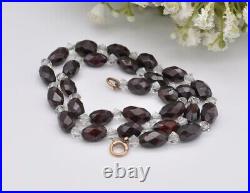 Antique 9ct Gold Clasp Glass Necklace Victorian Hand Cut Glass Beads / Red