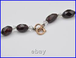 Antique 9ct Gold Clasp Glass Necklace Victorian Hand Cut Glass Beads / Red