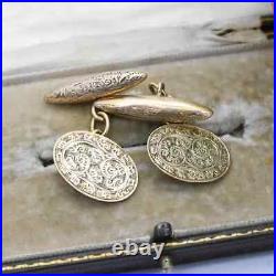 Antique 9ct Gold Cuff Links Hand Engraved Scrolling Deakin & Francis Victorian