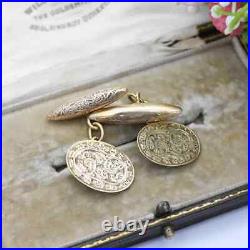 Antique 9ct Gold Cuff Links Hand Engraved Scrolling Deakin & Francis Victorian