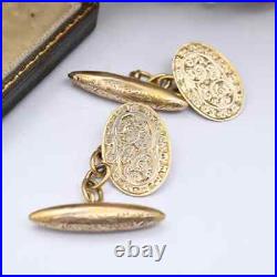Antique 9ct Gold Cuff Links Hand Engraved Scrolling Deakin & Francis Victorian