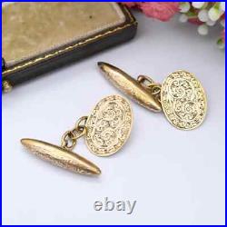 Antique 9ct Gold Cuff Links Hand Engraved Scrolling Deakin & Francis Victorian