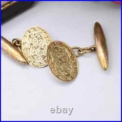 Antique 9ct Gold Cuff Links Hand Engraved Scrolling Deakin & Francis Victorian