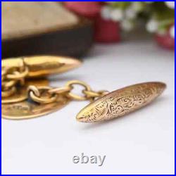 Antique 9ct Gold Cuff Links Hand Engraved Scrolling Deakin & Francis Victorian