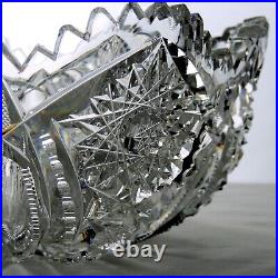 Antique American Brilliant Period ABP Hand Cut Crystal Glass Bowl 8.75 Hobstar