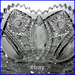 Antique American Brilliant Period ABP Hand Cut Crystal Glass Bowl 8.75 Hobstar