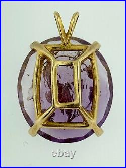 Antique Amethyst 16 Cts. Pendant with 12 Rose Cut Diamonds in 14K Yellow Gold