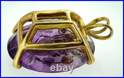 Antique Amethyst 16 Cts. Pendant with 12 Rose Cut Diamonds in 14K Yellow Gold