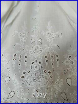Antique Ayrshire Dress Hand Embroidery Christening Victorian White Cotton Vintag