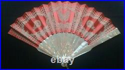 Antique BUTTERFLY MOTIF Handmade Lace Mother-of-Pearl Sticks Hand Fan