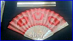 Antique BUTTERFLY MOTIF Handmade Lace Mother-of-Pearl Sticks Hand Fan