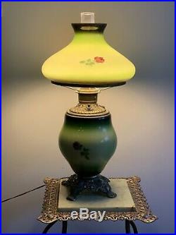 Antique Banquet Lamp Hand Painted Roses GWTW Gone with the Wind Glass Lamp