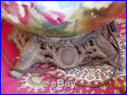 Antique Banquet Oil Lamp Hand Painted Floral Gone with the Wind Fenton shade