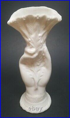 Antique Bennington Pottery Parian Ware Porcelain Victorian Hand Vase 6-1/2 Fern