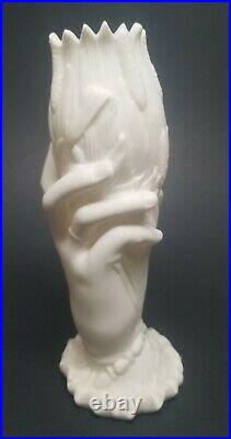 Antique Bennington Pottery Parian Ware Victorian Hand Spill Vase 6-1/2 CATTAILS