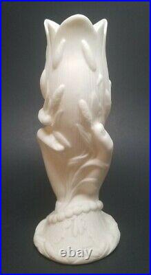 Antique Bennington Pottery Parian Ware Victorian Hand Vase 8-1/4 CATTAILS TULIP