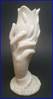 Antique Bennington Pottery Parian Ware Victorian Hand Vase 8-1/4 CATTAILS TULIP