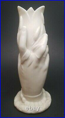 Antique Bennington Pottery Parian Ware Victorian Hand Vase 8-1/4 CATTAILS TULIP