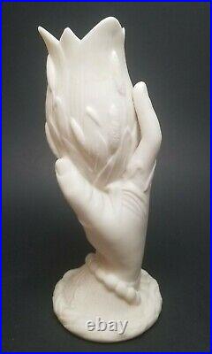 Antique Bennington Pottery Parian Ware Victorian Hand Vase 8-1/4 CATTAILS TULIP