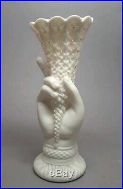 Antique Bennington Pottery Parian Ware Victorian Hand Vase 8-1/4 Cornucopia