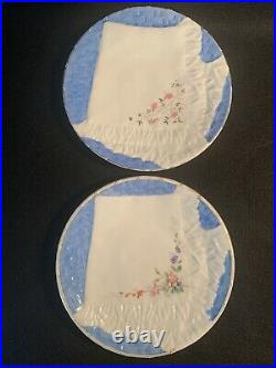 Antique Bodley Porcelain Plates, Trompe LOeil Folded Napkin, Hand Painted