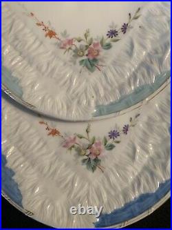 Antique Bodley Porcelain Plates, Trompe LOeil Folded Napkin, Hand Painted