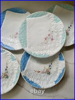 Antique Bodley Porcelain Plates, Trompe LOeil Folded Napkin, Hand Painted