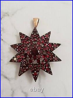 Antique Bohemian Garnet Silver Star Pin Brooch Pendant